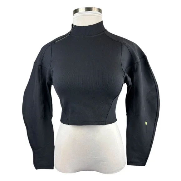 Lululemon Ribbed Luxtreme Wide Sleeve Pullover Black Crop Women's No Size Tag - Picture 3 of 15